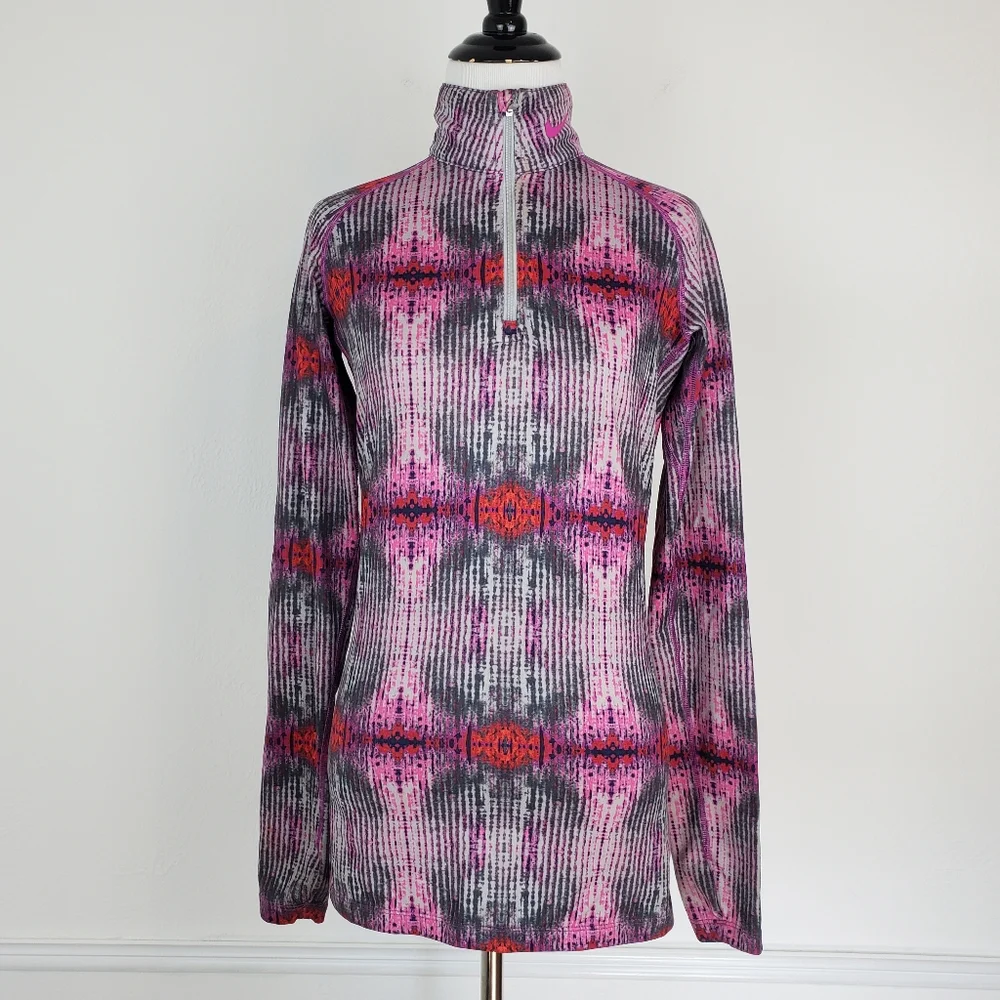 Nike Pro Combat Pullover Quarter Zip Ikat Tie Dye Print Active Workout Layering